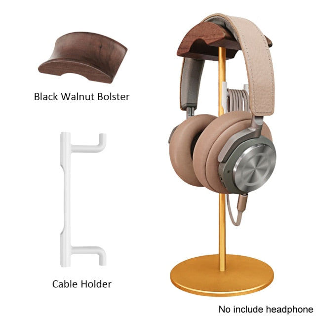 Black Walnut Wood Solid Aluminum Metal Headphone Display Stand