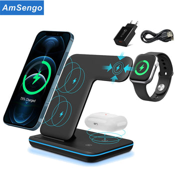 3 in 1 Wireless Charging Stand For Apple Watch 6 iPhone 12 Pro 13 11 X XR Airpods Pro 15W Qi Fast Wireless Chargers Station