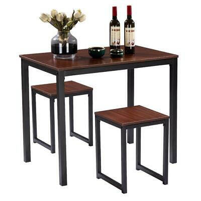 3 Piece Metal Dining Table Set 2 Chairs Kitchen Breakfast Furniture Natural