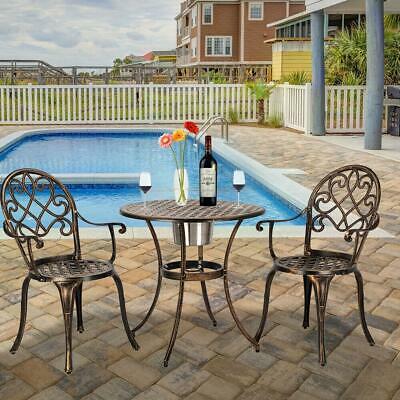 3pc Patio Bistro Furniture Set Outdoor Garden Iron Table Chairs Built-In Ice Bucket