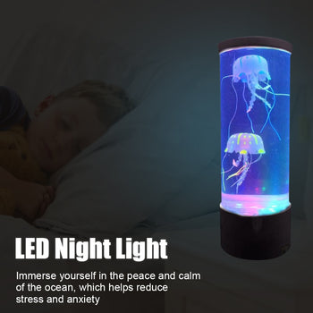 Bedside Mood Night Lamp Jellyfish Volcano Water Aquarium Tank LED Relaxing Jellyfish Hypnotic Night Light