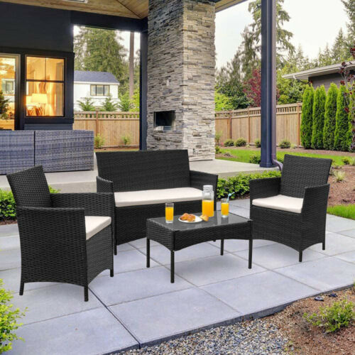 4 Piece Outdoor Wicker Rattan Patio Furniture Table Set With Cushions