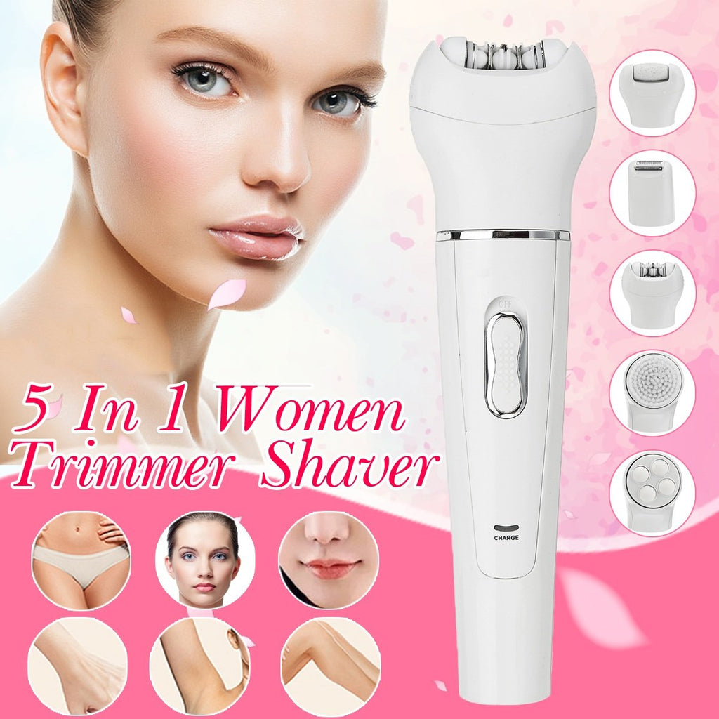 5 in one epilator attachments pretty woman pink background