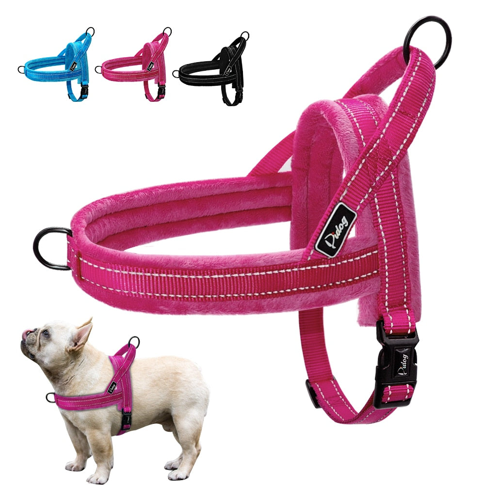 Nylon Reflective Soft No Pull Strap Dog Harnesses Soft Flannel Padded Vest Harness For Walking Training Small Medium Large Dogs