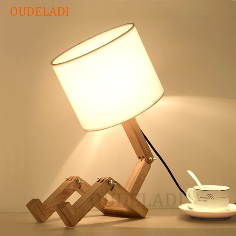 Robot Shape Wooden Modern Design Table Lamp