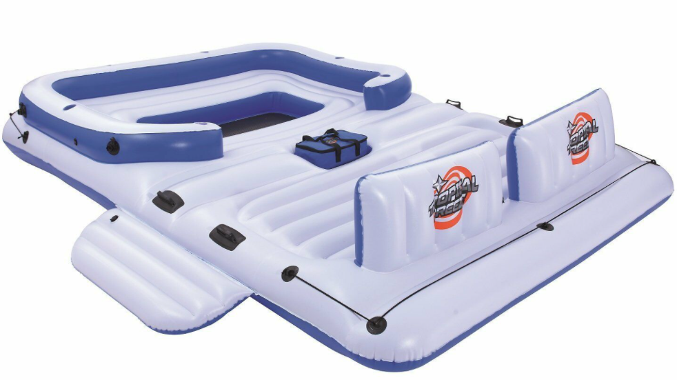 Tropical Breeze 6 Person Floating Island Pool Lake Raft Lounge with Cooler