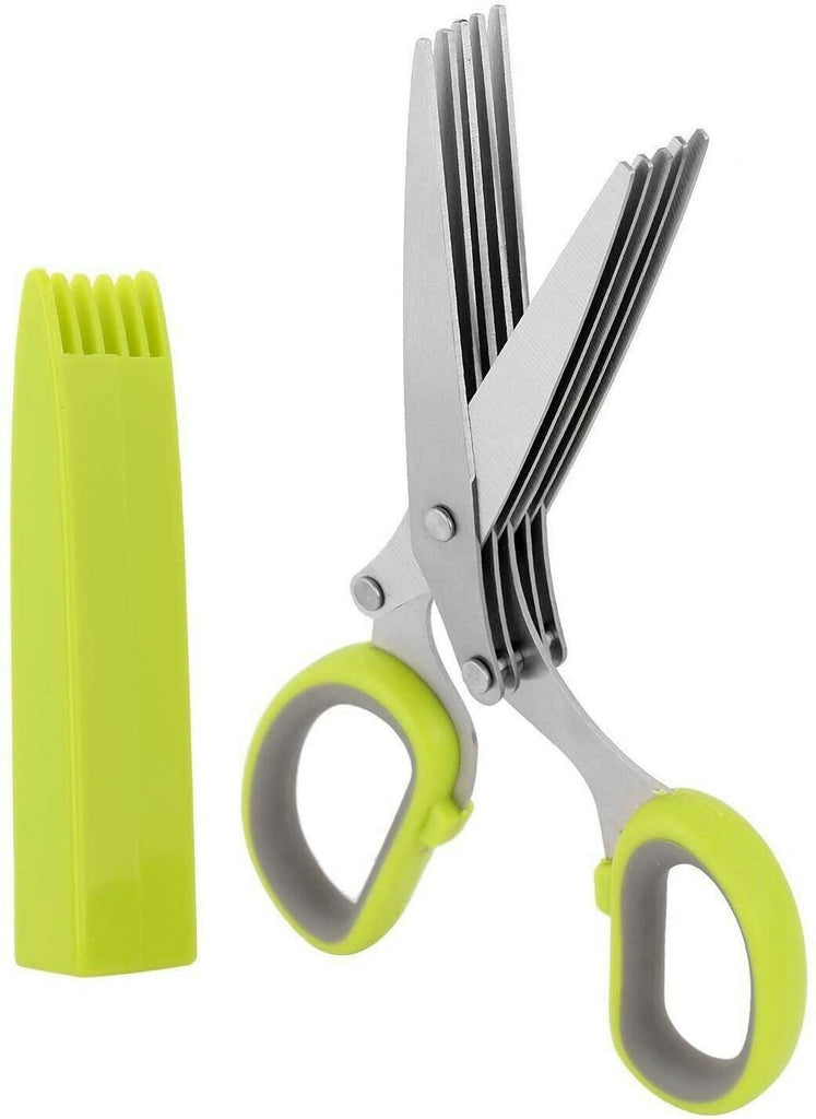 Herb Scissors with 5 Multi Stainless Steel Blades and Safe Cover