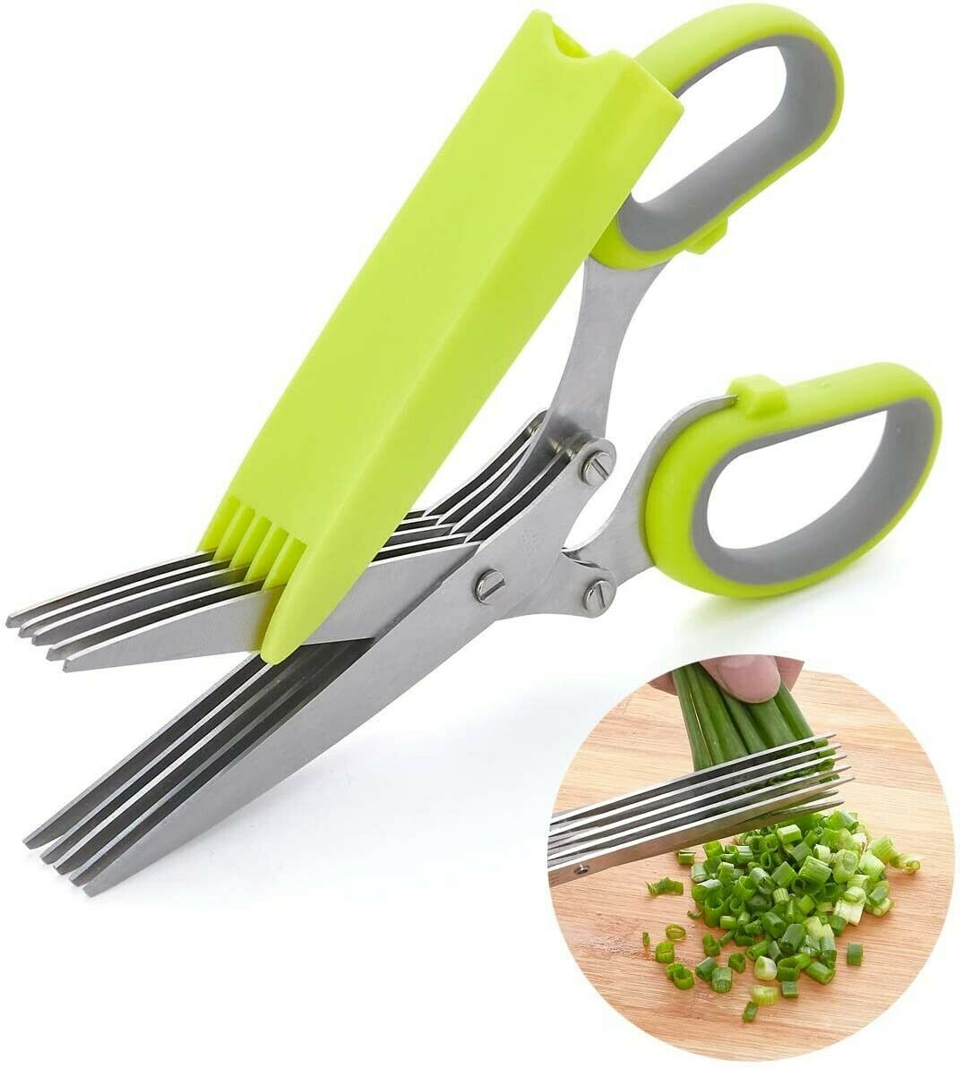 Herb Scissors with 5 Multi Stainless Steel Blades and Safe Cover