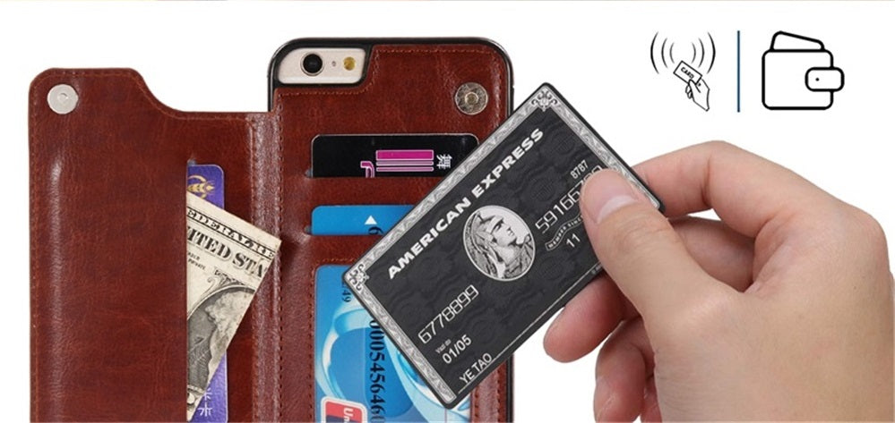 Luxury Leather iPhone Case With Secure Button Back Credit Card Wallet