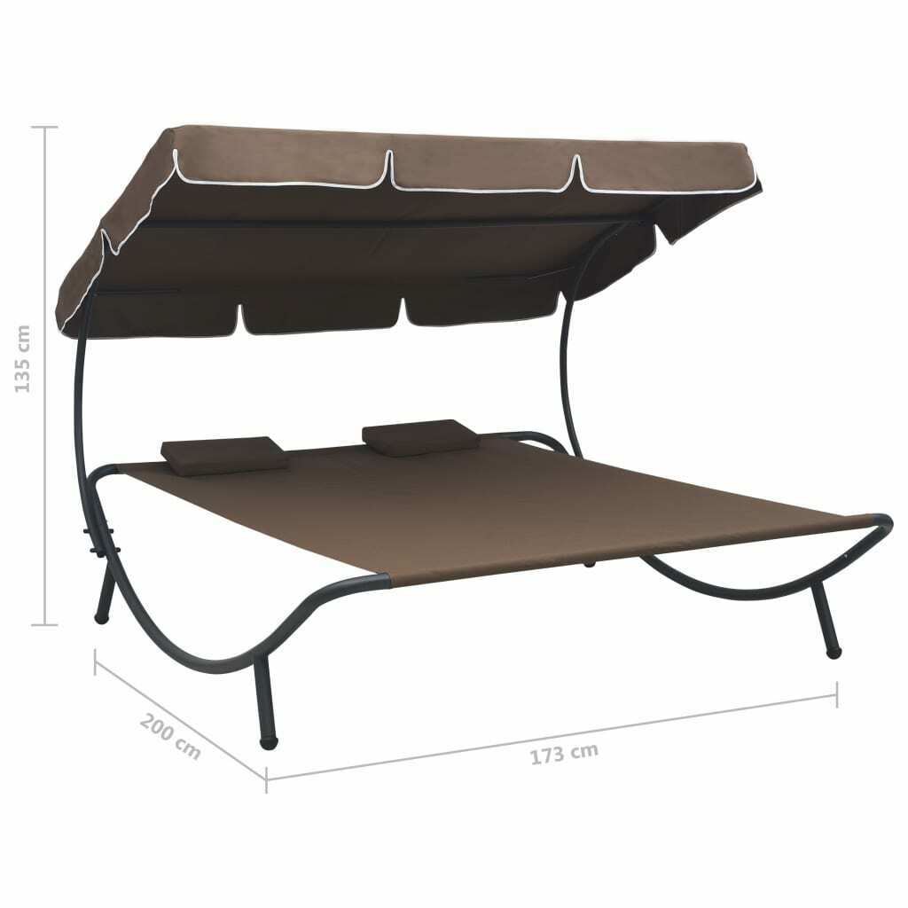 Outdoor Lounge Bed with Canopy Brown Garden Patio Sun Day Bed Pillows