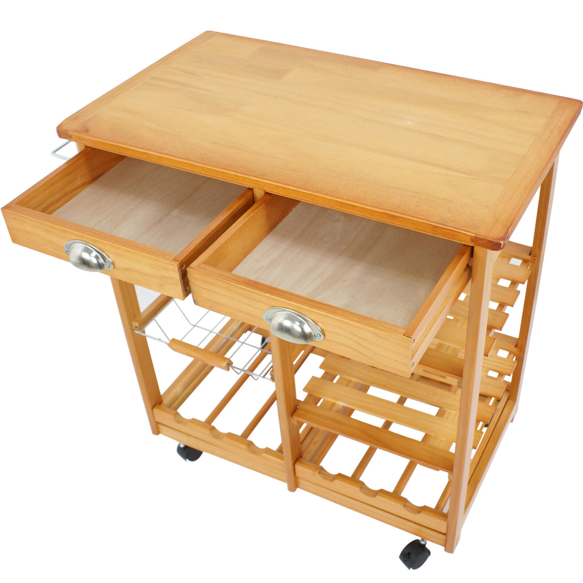 Rolling Wood Kitchen Trolley With Storage Drawers