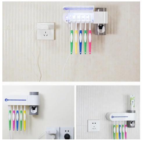 uv toothbrush holder sterilizer toothpaste dispenser electrical outlet