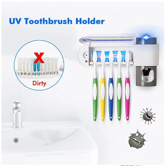 uv toothbrush holder wall mounted over sink