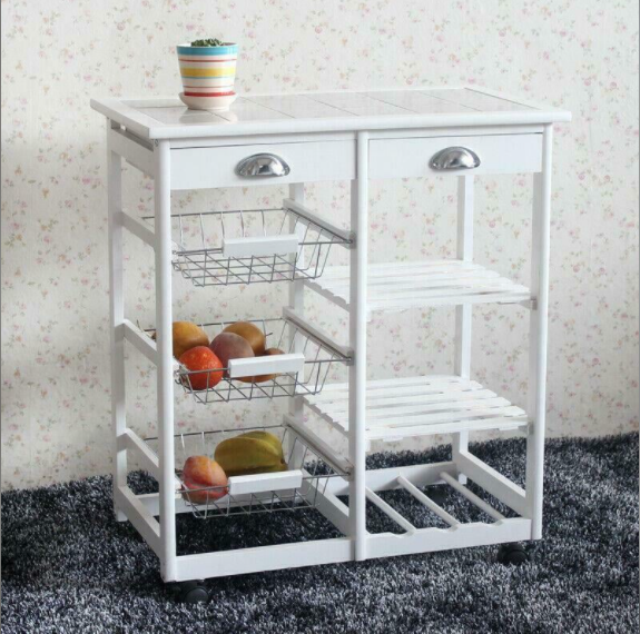 Wooden Kitchen Cart Island Serving Rolling Dining Storage Trolley