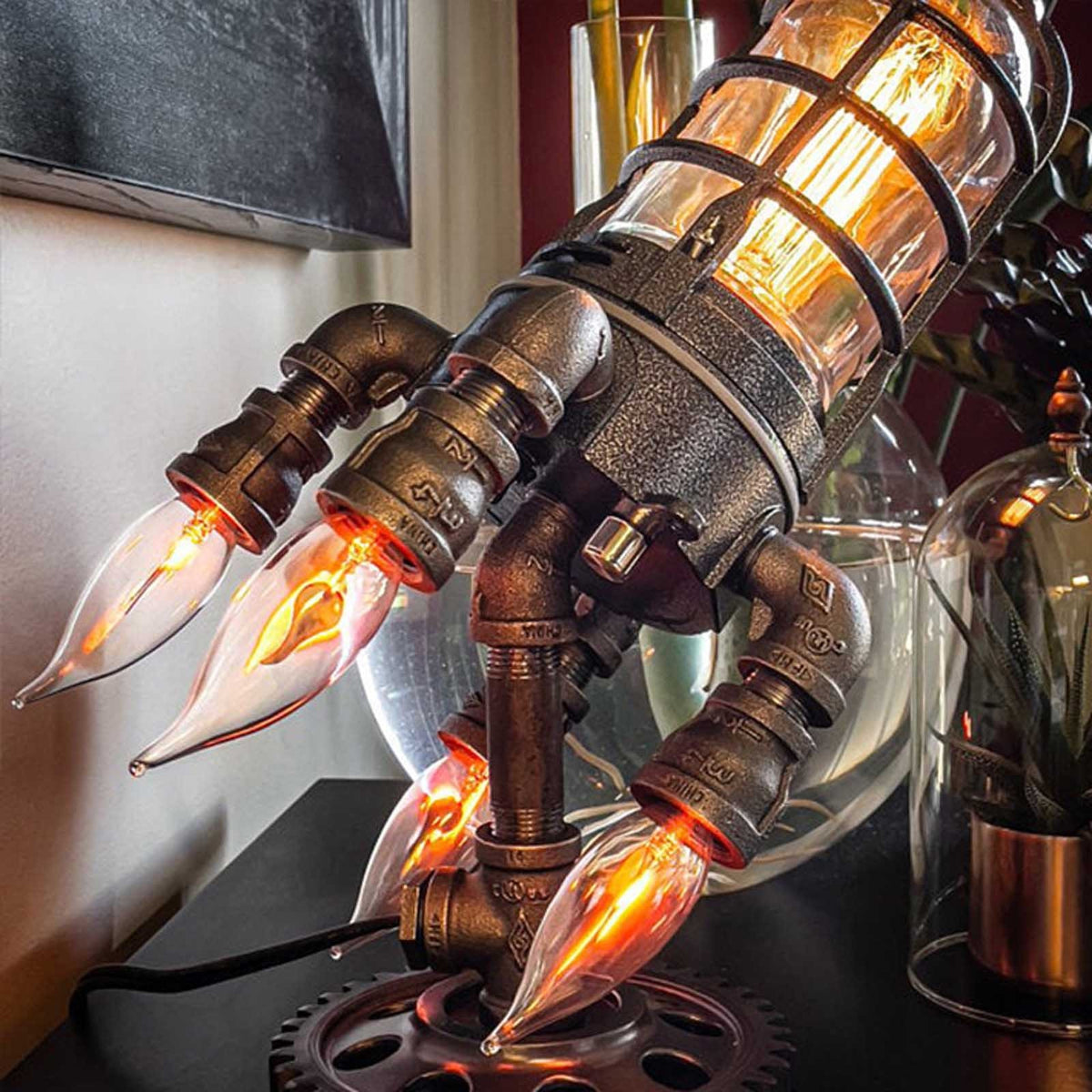 Steampunk Rocket Ship Lamp