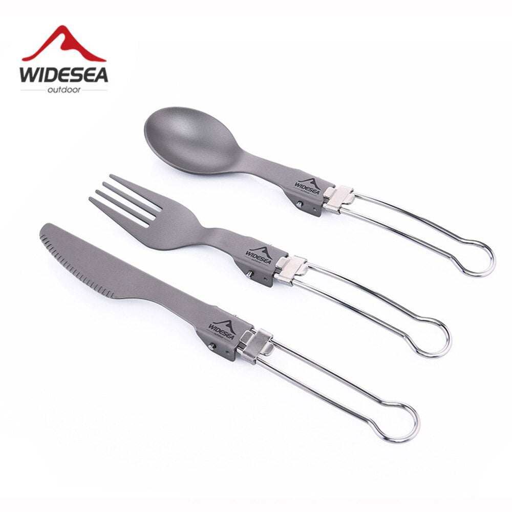 Hiking Cutlery Titanium Foldable Spoon Fork Knife Set Three Utensils