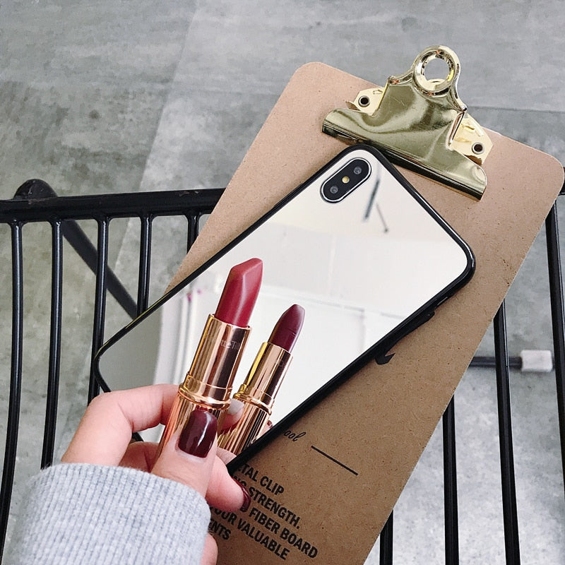 Black Edge Mirror iPhone Phone Case Ideal For Applying Makeup Lipstick