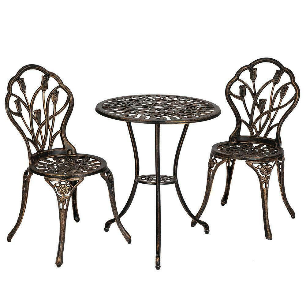 3pc Patio Bistro Bronze Furniture Set Outdoor Garden Iron Table Chair