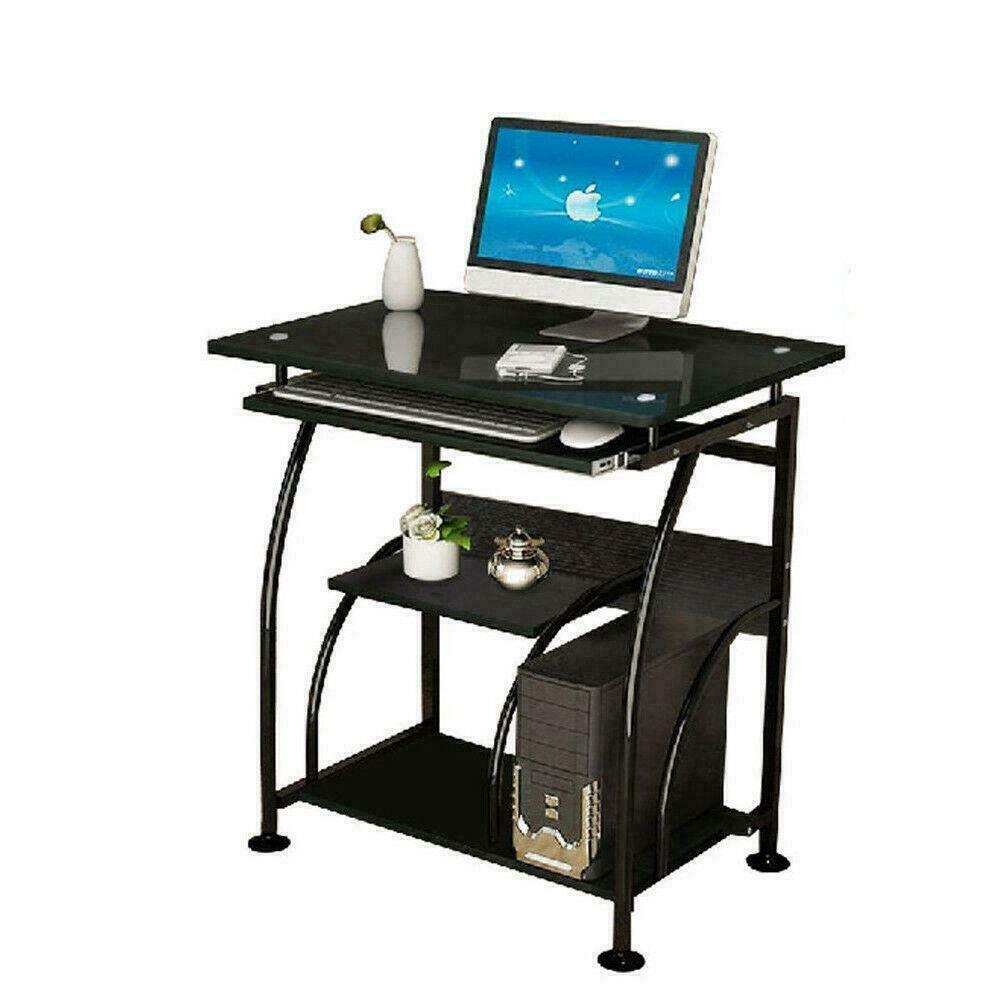 Home Office Black Computer Desk Workstation PC Laptop Table w/ Wheels
