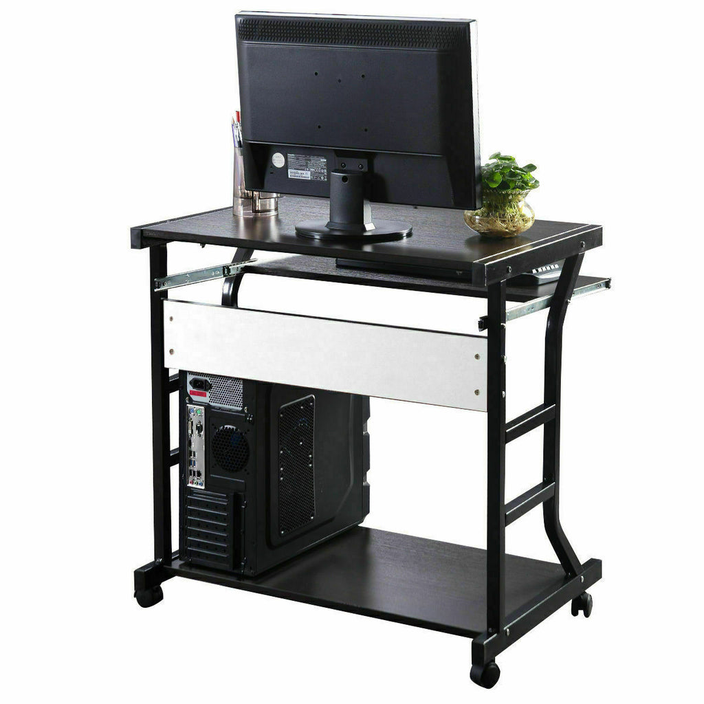 Home Office Black Computer Desk Workstation PC Laptop Table w/ Wheels