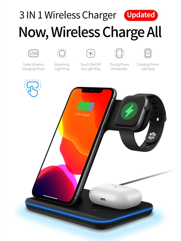 3 in 1 Wireless Charging Stand For Apple Watch 6 iPhone 12 Pro 13 11 X XR Airpods Pro 15W Qi Fast Wireless Chargers Station
