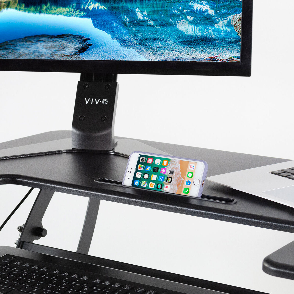 Black Adjustable Height Standing Desk Monitor Sit Stand Tabletop Riser
