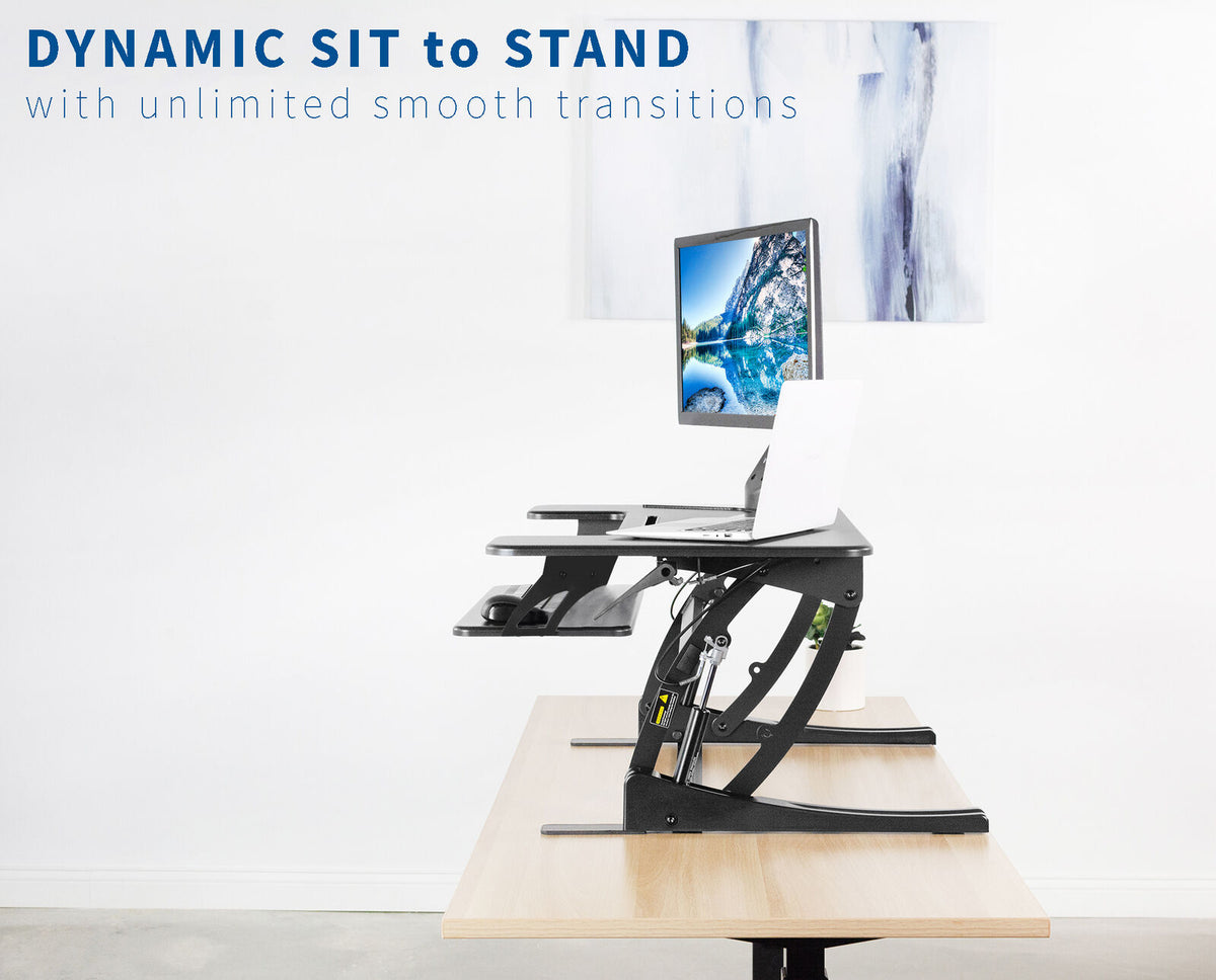 Black Adjustable Height Standing Desk Monitor Sit Stand Tabletop Riser