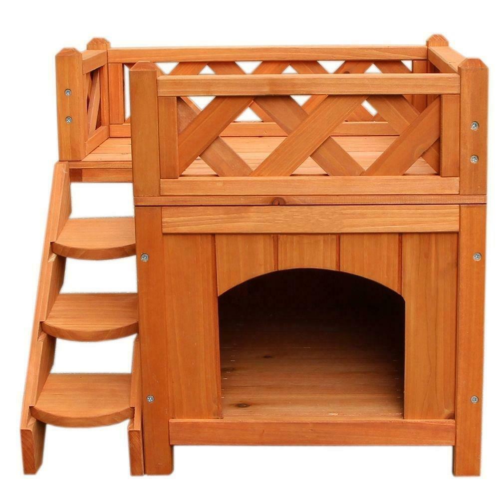 Small Wooden Dog House Indoor Outdoor Cat Puppy Shelter
