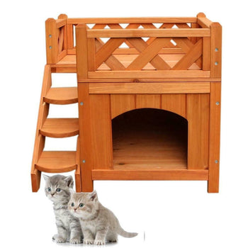 Small Wooden Dog House Indoor Outdoor Cat Puppy Shelter