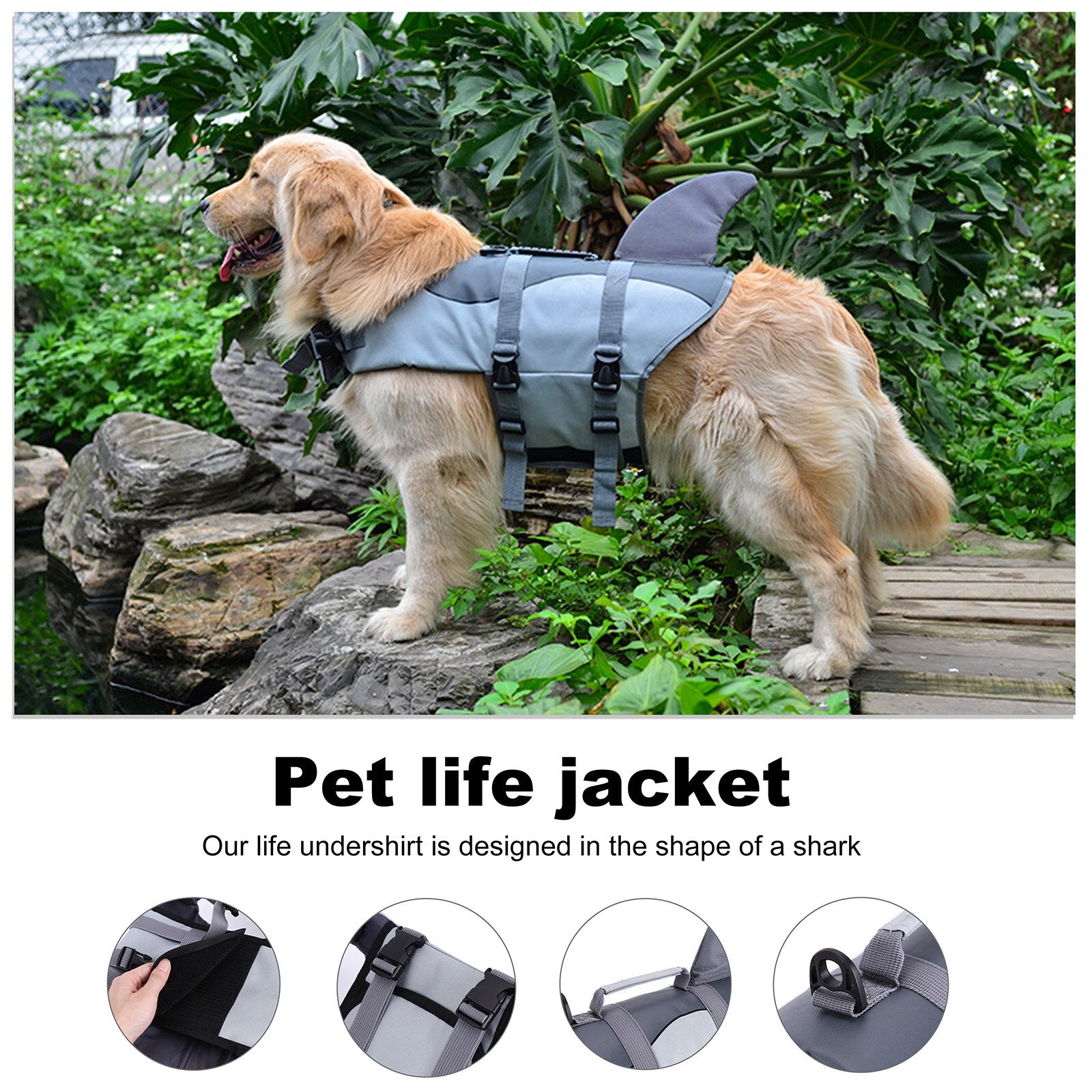 Shark Dog Safety Life Jacket Adjustable Life Vest