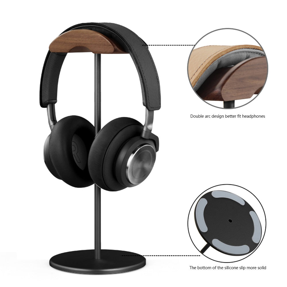 Black Walnut Wood Solid Aluminum Metal Headphone Display Stand