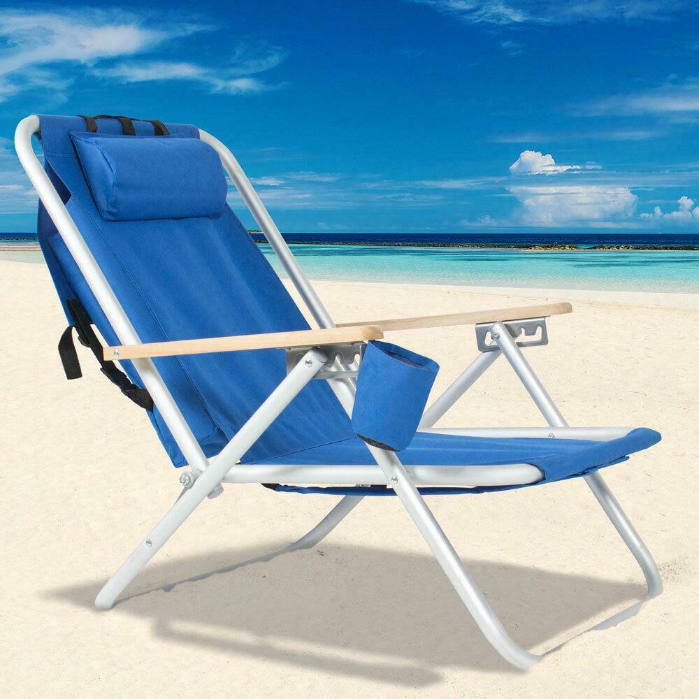 Folding Blue Portable Backpack Beach Chair For Camping Hiking Fishing