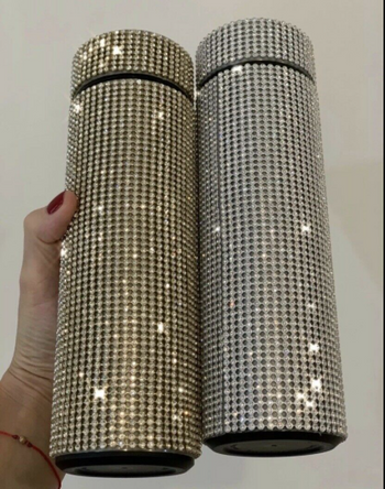 Glitter Diamond Water Bottle Rhinestone Bedazzled Thermos Sparkly Bling Coffee Tea Thermometer Flask
