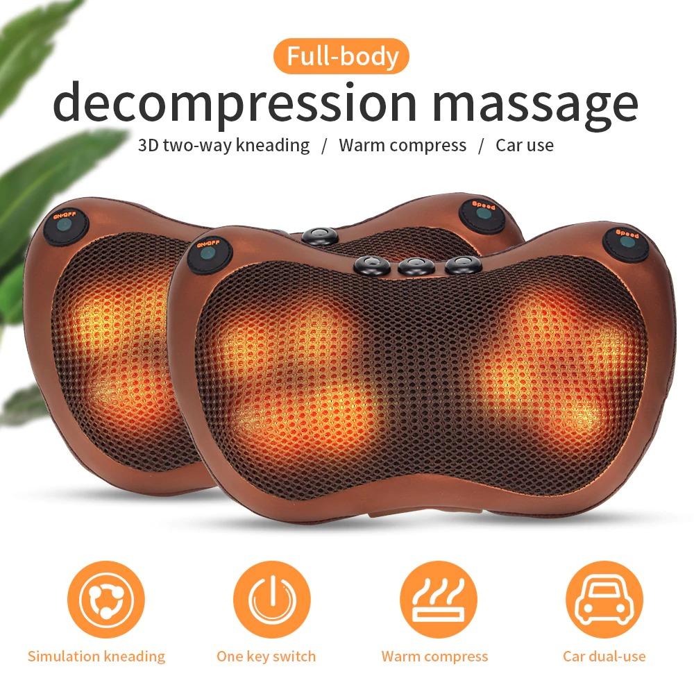 Head Neck Massager Car Home Cervical Shiatsu Massage Neck Back Waist Body Electric Multifunctional Massage Pillow