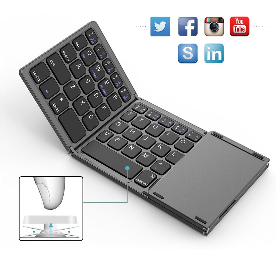 Foldable Wireless Bluetooth Keyboard with Touchpad for iPhone Android Tablet iPad Laptop