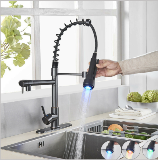 LED Kitchen Sink Faucet Pull Down Sprayer