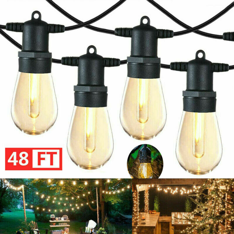 Outdoor Waterproof Patio String Lights 48 Feet 15 Bulbs Globe Design