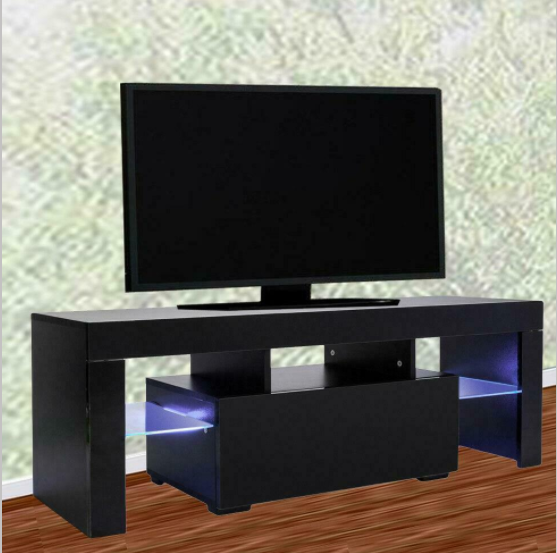 Modern TV Stand Unit Cabinet w/ LED Light 2 Drawers Table