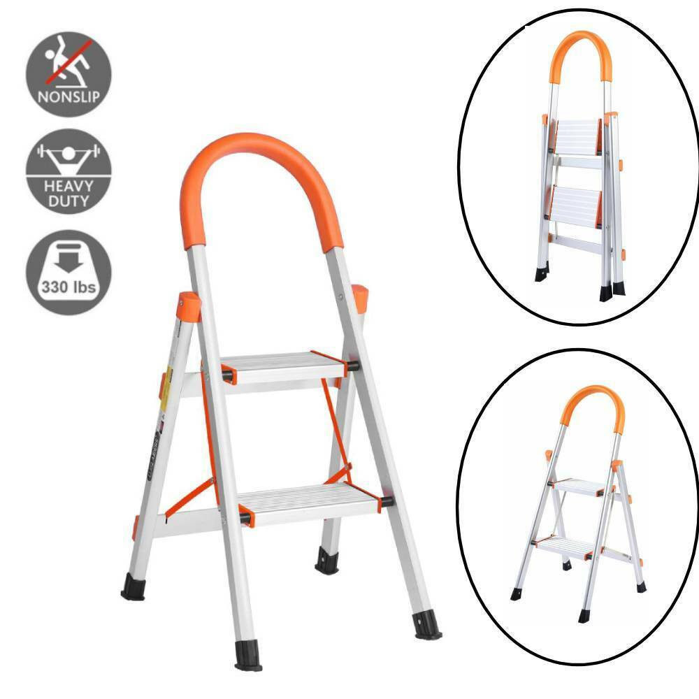 Portable 2 Step Ladder Folding Non Slip Safety Tread Industrial Home 330lb Load