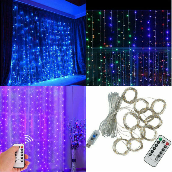 300 LED 10ft Party Wedding Curtain 8 Modes Fairy Lights