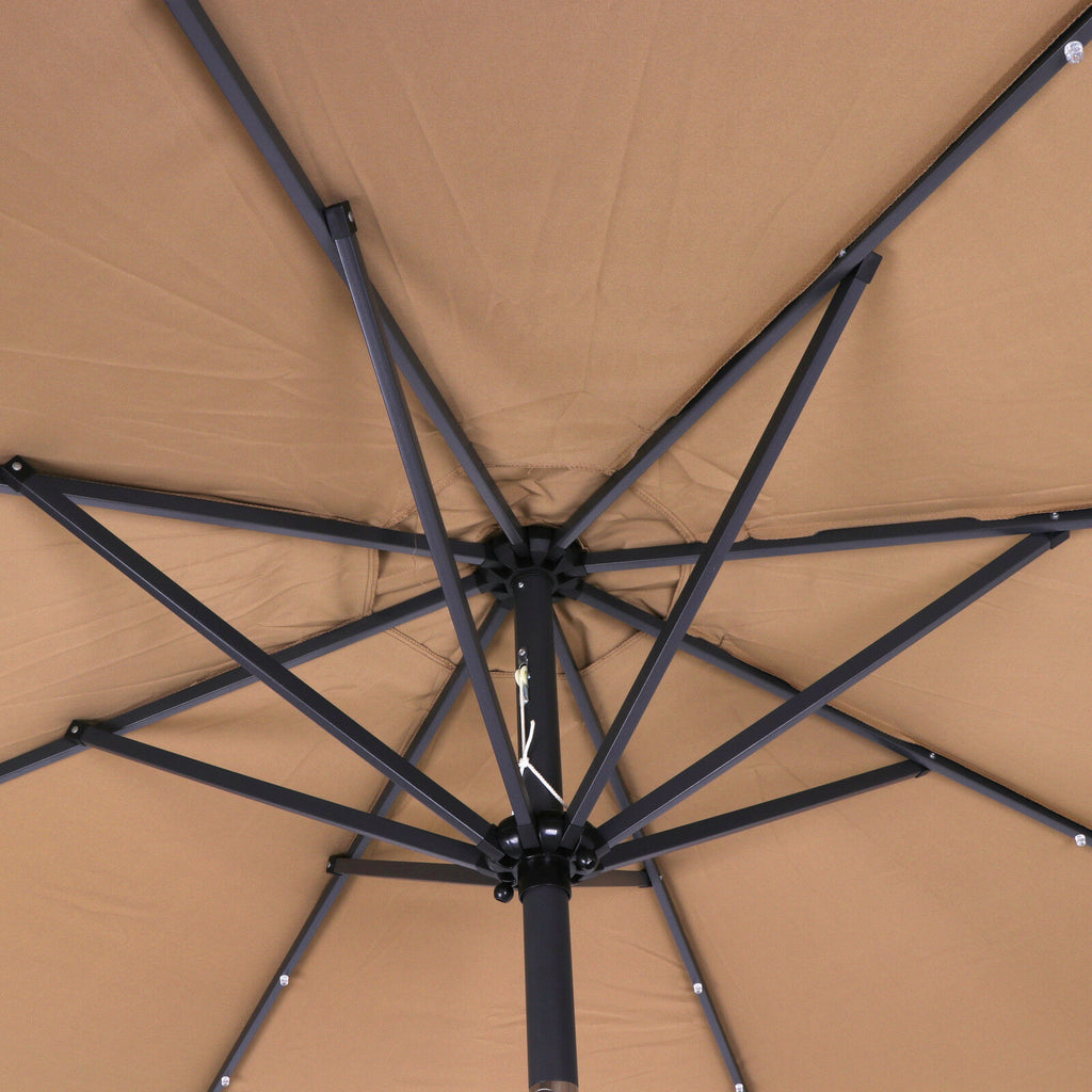 10FT Deluxe Solar 24 LED Lights Patio Umbrella W/ Tilt Adjustment - Tan