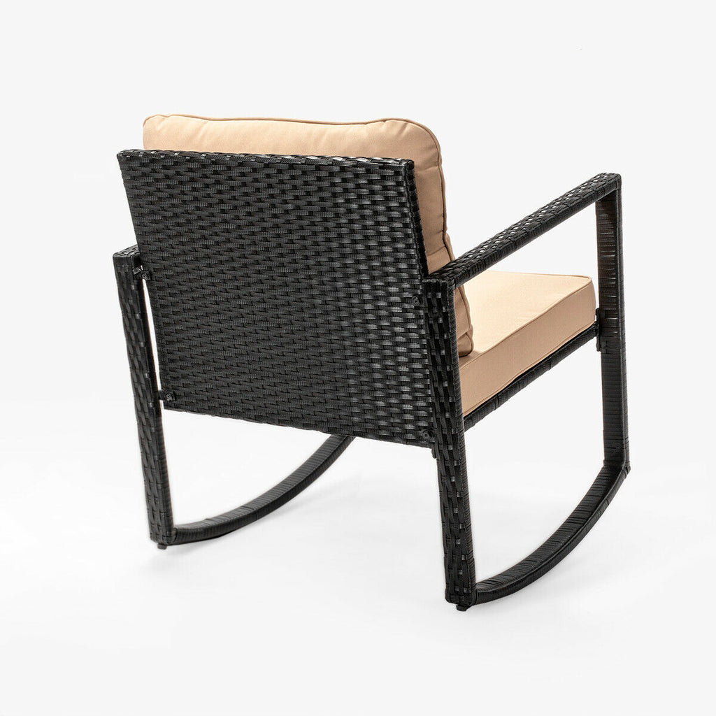 3 PC Rocker Rattan Wicker Furniture Table Chair Sofa Cushioned Patio Outdoor
