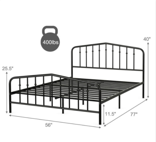 Full Size Metal Bed Frame Steel Slat Platform w/ Headboard & Footboard